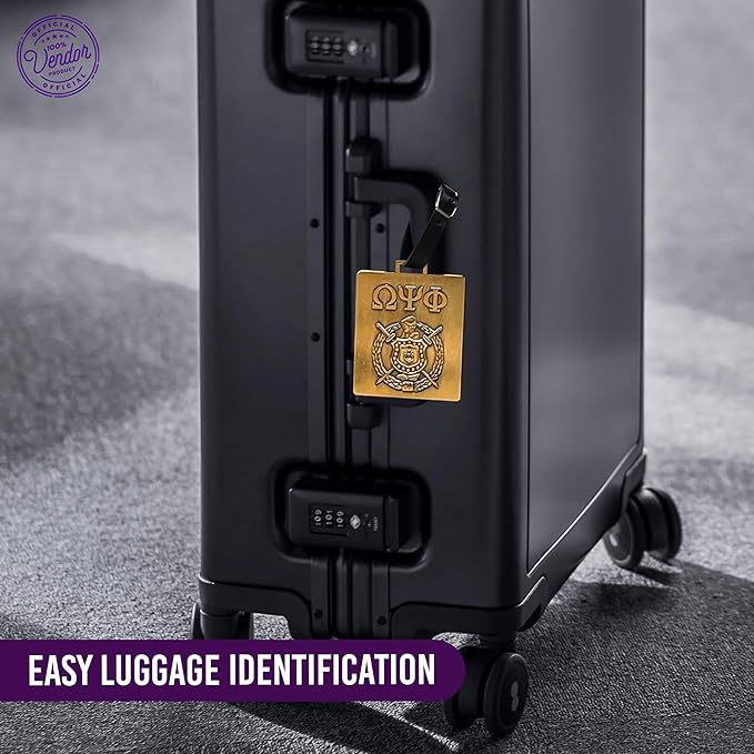 Omega Psi Phi Paraphernalia - Official Vendor - Luggage Tags - Set of 2 - Greek Letters and Shield