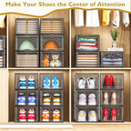 7 code Large Clear Shoe Boxes Organizer【Thicker Material】 Stronger Shoe Box with Magnetic Door, Stackable Shoe Storage Box fo