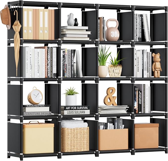 Mavivegue Bookshelf,16 Cube Storage Organizer,Book Shelf Organizer,Tall Bookcase,Black Cube Shelf Cubbies Closet Storage Shel