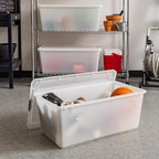 IRIS USA 91 Qt Stackable Plastic Storage Bins with Lids, 4 Pack - BPA-Free, Discreet Organizing Solution, Latches, Durable Ne