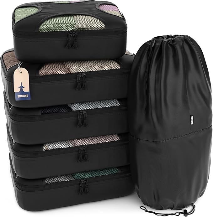 Shacke Packing Cubes for Travel 6 Set - Premium Luggage Organizer Bags - Versatile Travel Organizer for Women and Men - Optim