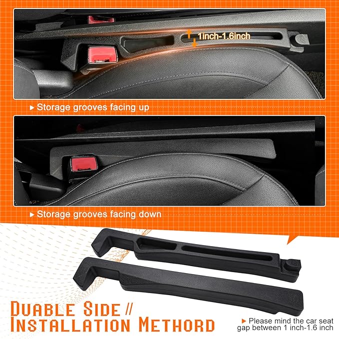 Car Seat Gap Filler - Seat Side Gap Filler with Organizer & Hook Prevent Items from Falling Universal Fit Car SUV Truck, Pack of 2 Black