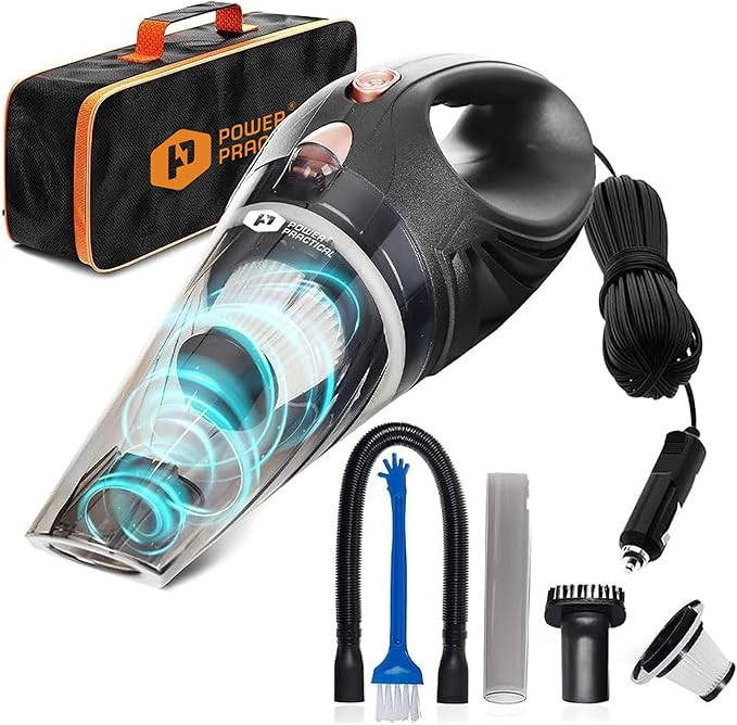THISWORX Car Vacuum Cleaner - Portable, High Power, Handheld Vacuums w/ 3 Attachments, 16 Ft Cord & Bag - 12v, Auto Accessori