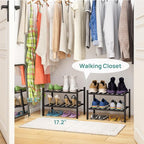viewcare Black Small Shoe Rack for Entryway,2-Tier Bamboo Shoe Organizer for Hallway Closet, Free Standing Shoe Racks for Ind