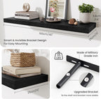 Fun Memories Floating Shelves Set of 2, 40 Inch Long Wooden Wall Shelves, 10 Inch Deep Wall Mounted Storage Shelf with Metal 