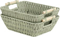 StorageWorks Large Wicker Storage Basket for Organizing with Wooden Handles, Toilet Paper Baskets for Shelf, Bosana Green, 2-