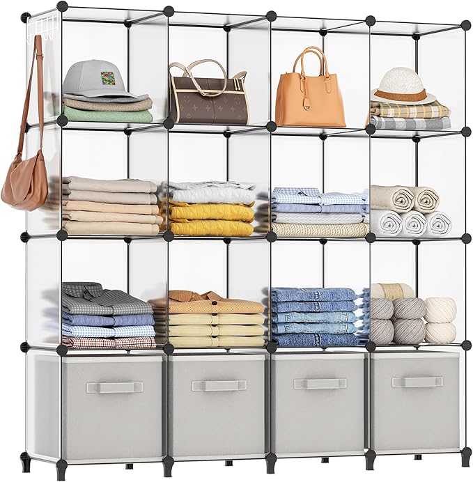 HOMIDEC Closet Organizers and Storage, 16 Cube Storage Organizer, Closet Organizer Bookshelf Cubes Shelves for Clothes, Bedro