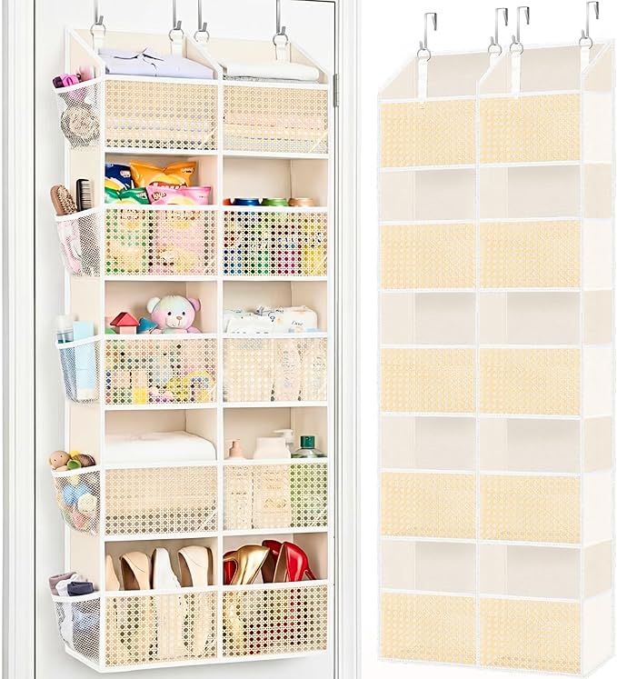 Over The Door Organizer 5 Tiers, Extra Large Behind Door Storage of 10 Compartments, 80 lbs Weight Capacity Hanging Storage O
