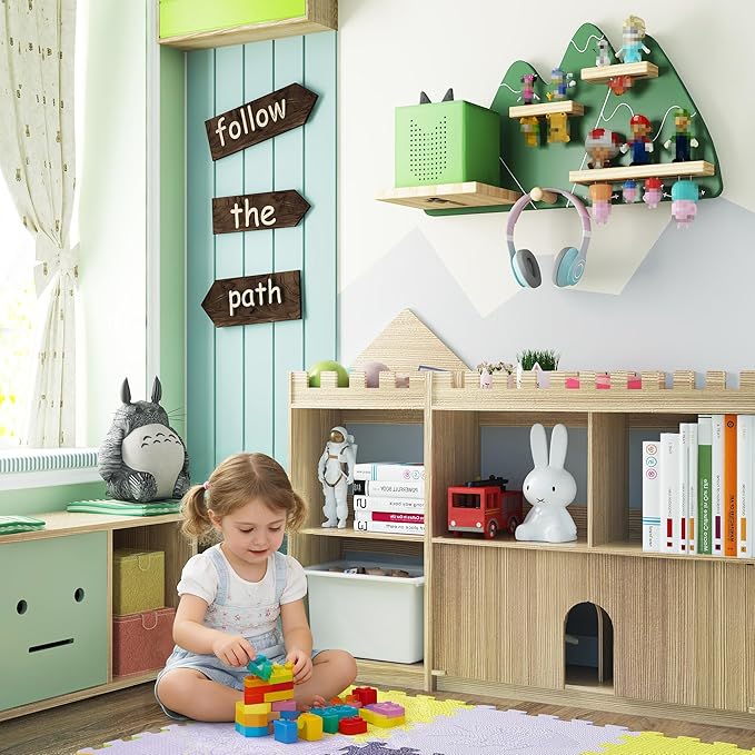 Green Mountain Tonie Shelf - Wall Mounted Tonies Shelves for Toniebox, Magnetic Wood Display Floating Shelves for 8-14 Tonie 