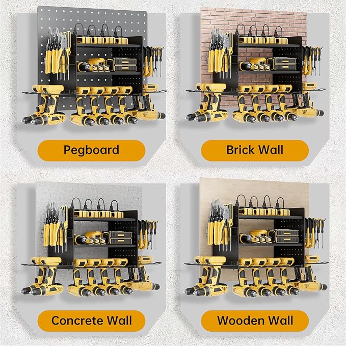 Power Tool Organizer Wall Mount, 3 Layer 8 Drill Holder Tool Shelf Storage Rack for Garage Organization, Birthday Gifts for H