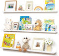 Picture Ledge Shelf for Wall, 48 inches Solid Pine Wood Nursery Book Shelves 3 Pack, Floating Ledge Shelves for Kids' Room, B