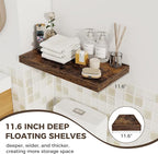 Fun Memories 24 x 12 Inch Deep Floating Shelves, 12 Inch Deep Rustic Wooden Book Shelf, Extra Deeper & Thicker Hanging Shelve