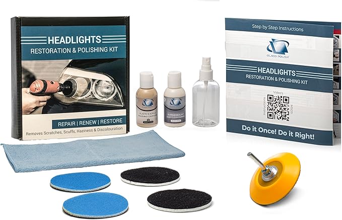 Glass Polish DIY Headlights Restoration and Polishing Kit – Permanent Headlight & Tail-Light Restoration, Restores As-New Con