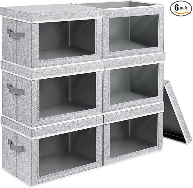 Homsorout Storage Bins with Lids, 6 Pack Large Storage Cubes with Window, Closet Bins with Lids & Handles, Fabric Box for Org