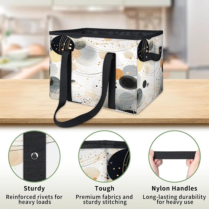 Reusable Grocery Bags Heavy Duty Shopping Bags Foldable Large Tote Bags with Long Handles & Hard Bottom