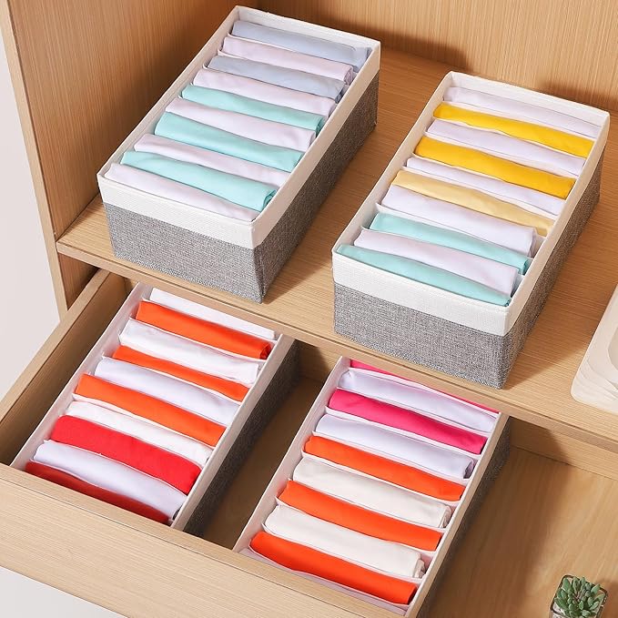 4 Packs T-shirt Drawer Organizers for Clothing,10 Grids Compartment Wardrobe Storage Box, Clothes Organizer for Folded Clothe