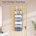 SWTYMIKI Over the Door Towel Rack - 6 Tier Towel Racks for Bathroom Wall Mounted, Towel Holder with Shelf, Hanging Rolled Tow