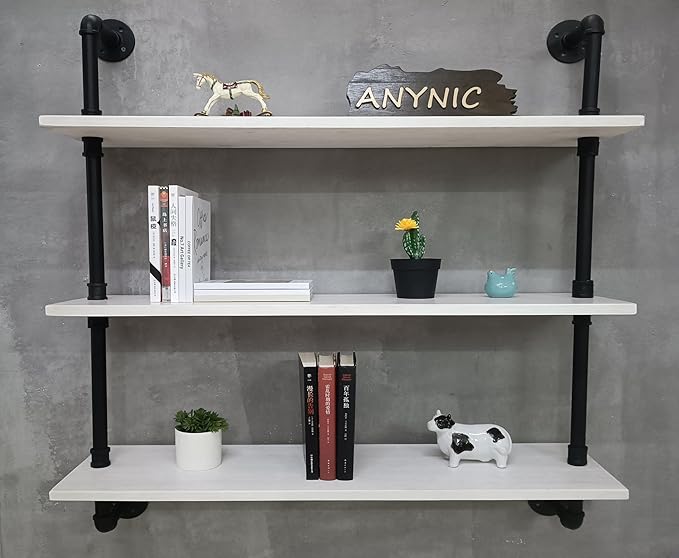 Floating Bookshel Industrial Pipe Shelving Pipe Shelves Rustic White Wall Shelves 36 Inch Farmhouse Book Shelves for Kitchen 