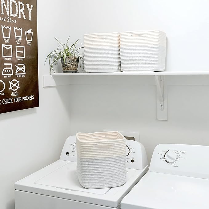 NaturalCozy Storage Cubes 11 Inch Cotton Rope Woven Baskets for Organizing, 3-Pack | Cube Storage Bin | Square Storage Basket