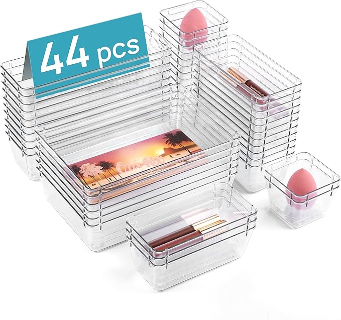 Vtopmart 44PCS and 72PCS Clear Plastic Drawer Organizers Set