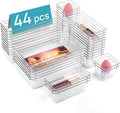 Vtopmart 44 PCS Clear Plastic Drawer Organizers Set, 4-Size Versatile Bathroom and Vanity Organizer Trays, Non-Slip Storage C