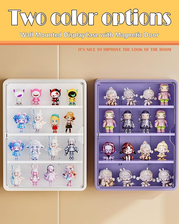 HGYZE Clear Display Case for Figures, 15.75" High, Wall Mounted Shelf with Magnetic Door, Hanging Display Case for Collectibl