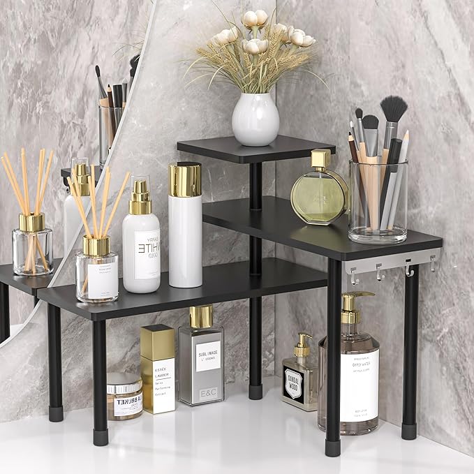 JayRex Countertop Corner Shelf, 3 Tier Shelf Moveable Organizer for Bathroom Counter, Make Up, Dresser Table, Desktop Shelf (