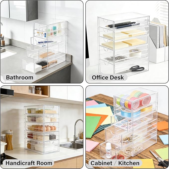 Prsildan Acrylic Drawer Makeup Organizer with 5 Drawers, Hair Accessories Organizer, Office Desk Organization, Clear Stackabl