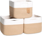 NaturalCozy Storage Cubes 9”x9”x7”Cotton Rope Woven Baskets for Organizing 3-Pack | 9 Inch Cube Storage Bin | Small Basket fo