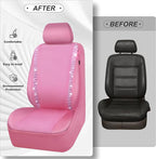 CAR PASS Bling Diamond Car Seat Covers Full Set, Shining Rhinestone Waterproof Faux Leather, Rear with Zipper, Universal Fit Automotive Glitter Crystal Sparkle Strips for Cute Women Girl, Pink