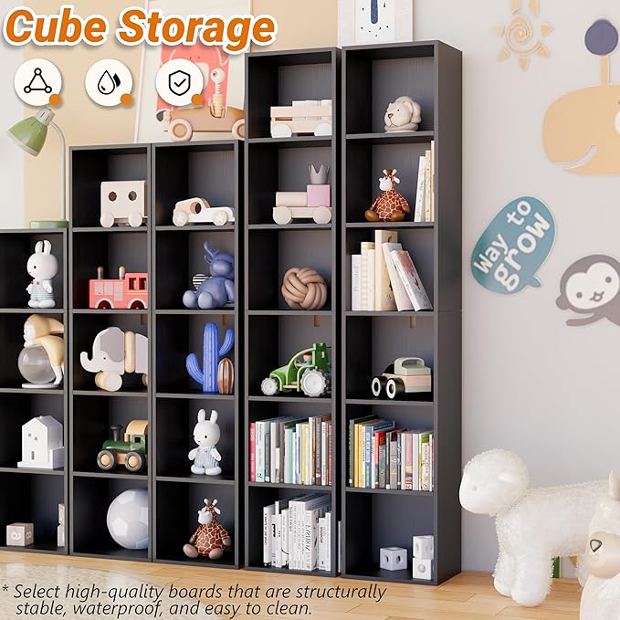 Book Shelf, 6-Tier Bookcase, Wooden Open Cube Storage Organize, 9.3 x 11.8 x 62.4 inches Bookshelf for Living Room, Bedroom, 
