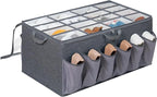 Shoe Organizer for Closet, Shoe Storage Solution with Clear Cover & Adjustable Dividers, Fabric Shoe Box Fits 16 +12 Pairs Sh
