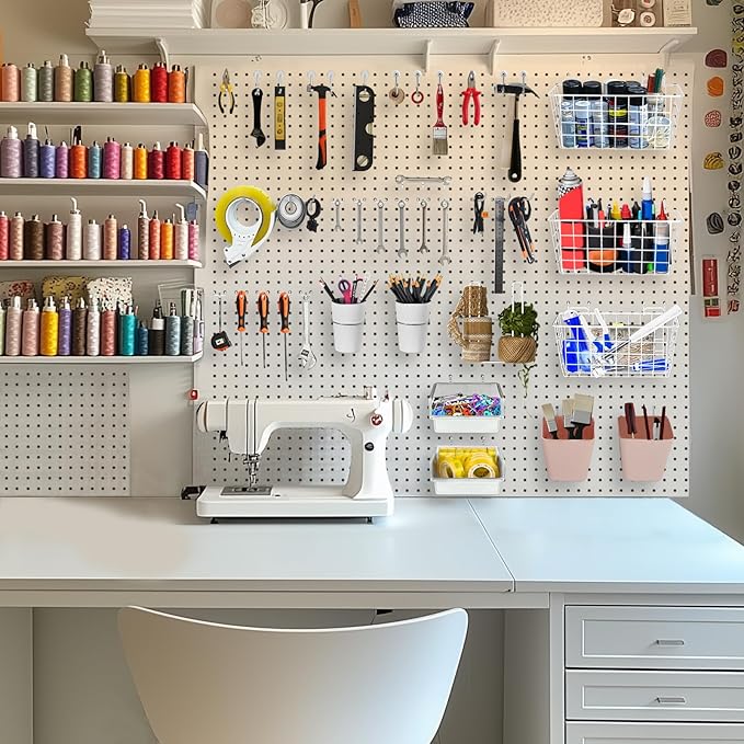 Pegboard Basket Organizers, Peg Board Large Baskets Hooks Bins Cups Tool Organizer 42 Pack Set, Wall Storage Display Hanging 