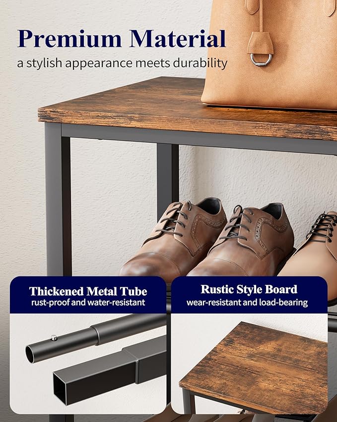 Kitsure Shoe Rack for Closet, Rustic Brown Shoe Organizer with Leveling Feet, Sturdy & Rust-Proof Shoe Storage for Entryway, 