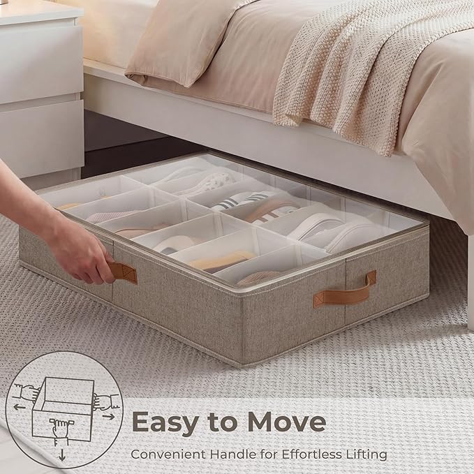 StorageWorks Shoe Organizer for Closet, Fits up to 24 Pairs, 2-Pack Ultra-thick Fabric Under Bed Shoe Storage Containers with