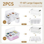 Citylife 17 QT Plastic Storage Box with Removable Tray and 6 Detachable Tall Inserts Craft Organizers and Storage Clear Stora