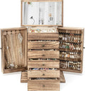 Emfogo Wooden Jewelry Box for Women, 6-Tier Large Jewelry Organizer Boxes with Mirror Rustic Solid Wood jewlery Storage Displ