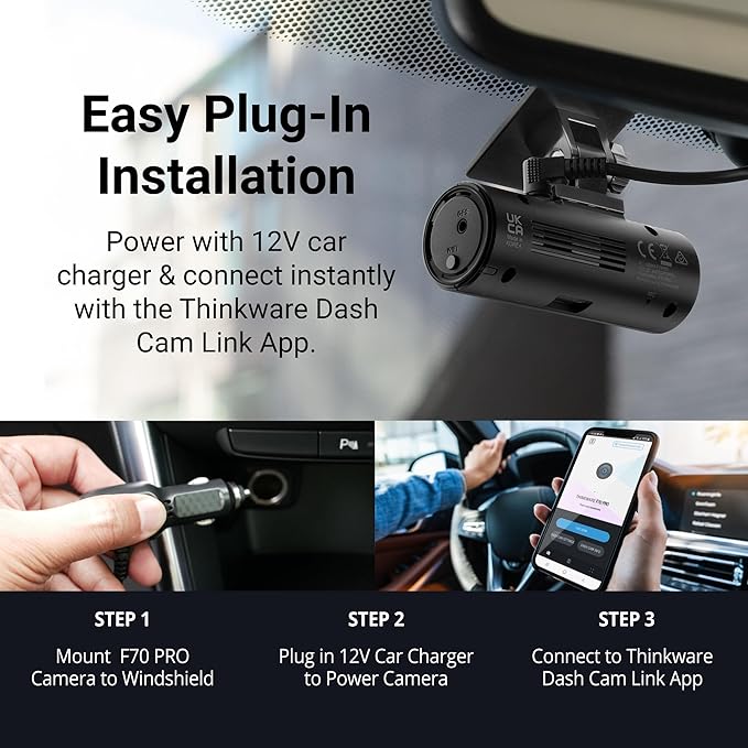 Thinkware F70 PRO Dash Cam 1080P FHD, Wi-Fi Car Camera, 140° Wide Angle, Super Night Vision, Smart Parking Mode, G-Sensor, In