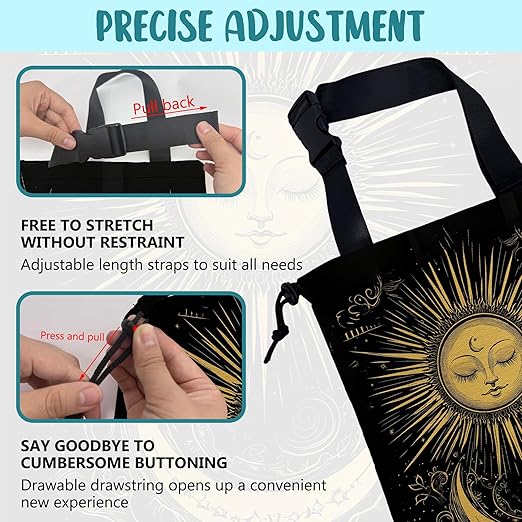 Car Garbage Bag Golden Sun Boho Crescent Moon Stars Hanging Canvas Car Trash Bag Drawstring Car Back Seat Organizer for Car Back Front Seat Console with Adjustable Buckle