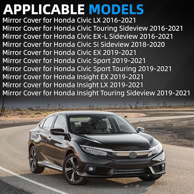 Passenger Side Mirror Cover Replacement for Honda Civic 2016-2021, Insight 2019-2021 - Right Side Mirror Covers, Rear View Mirrors Cap Carbon Fibre