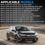 Passenger Side Mirror Cover Replacement for Honda Civic 2016-2021, Insight 2019-2021 - Right Side Mirror Covers, Rear View Mirrors Cap Carbon Fibre