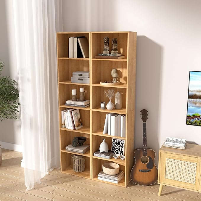 Wooden 6 Cube Storage Organizer, Classic Oak 6 Cube Storage Shelf, 6 Tier Closet Organizers Storage Cubes Display Cubby, Vers