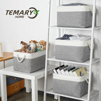 Temary Storage Baskets 4Pack Fabric Storage Bins Clothes Baskets with Rope Handle, Decorative Basket for Gift, Blankets (Whit