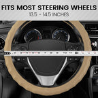 BDK Genuine Beige Leather Steering Wheel Cover for Car, Small 13.5-14 inch – Ergonomic Comfort Grip for Men & Women, Car Stee