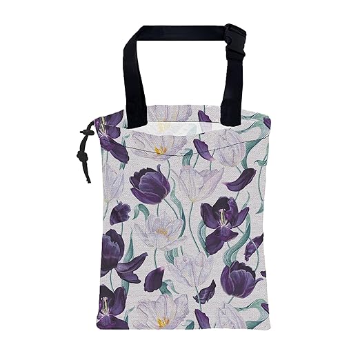 Car Trash Bag Purple Tulips and Leaves Hanging Drawstring Car Organizer and Storage Bag with Adjustable Buckle Canvas Garbage Bin for Back Seat or Hanging Headrest Car Decor Road Trip Essentials