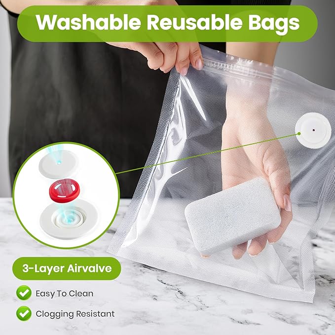 FEPPO Vacuum Sealer Bags for Food,15 PCS 8.3"×8.7" & 15 PCS 10.2"×11" Reusable Vacuum Seal Bags with Air Valve for Food Stora