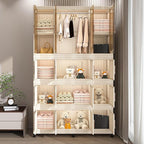 Portable Wardrobe Closet Storage Organizer for Clothes, Clothes Dresser, 12 Magnetic Doors-12 Cubes & 2 Hanging Rod,16 pcs Ha