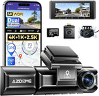 AZDOME M550 Max 4K 3 Channel Dash Cam, Dual STARVIS Sensors, 4K+2.5K+1080P Front and Rear Inside Triple Car Camera, Built-in 
