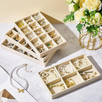 Junkin 12 Pcs Jewelry Tray Velvet Stackable Jewelry Organizer Trays Divided Earring Accessories Storage Containers Box (Rose 