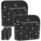 Accmor 2 Pack Bling Car Trash Can with Lid, Small Garbage Can, Auto Garbage Storage Bin with 90pcs Garbage Bags, Sparkling Crystal Trash Bags Holder for Car, Home, Office Storage (Black Rhinestone)